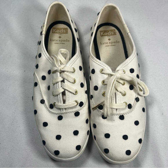 Kate Spade - Keds Black And White Polka Dot Canvas Lace Up Sneaker Size 7. - Picture 3 of 8